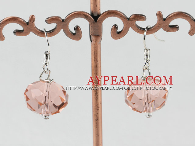 Simple Style Pink Czech Crystal Ball Dangle Earrings With Fish Hook