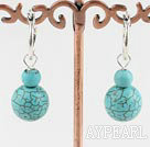 Simple Style Blue Round And Burst Pattern Turquoise Loop Earrings With Lever Back Hook