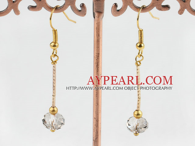 Lovely Manmade White Crystal With Golden Stick Charm Earrings Fish Hook