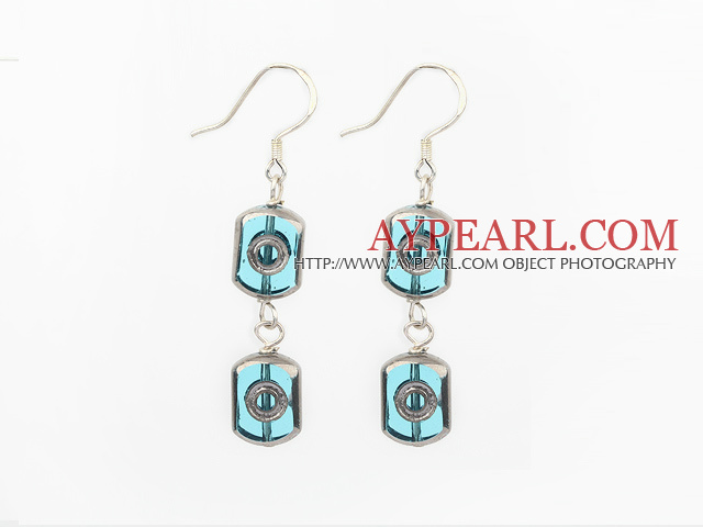 Lovely Blue Glass Beads Dangle Earrings With Fish Hook