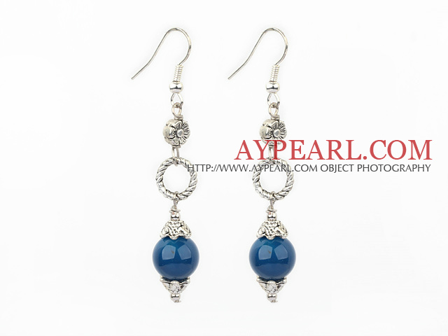 longues boucles d'oreilles de style agate bleue