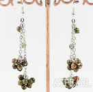 Long Style Green Piebald Stone Dangle Earrings 