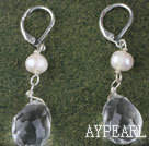 Nice White Freshwater Pearl And Transparent Teardrop Crystal Earrings With Lever Back Hook