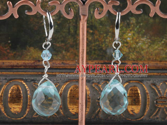 Lovely Blue Drop Shape Crystal Earrings With Lever Back Hook