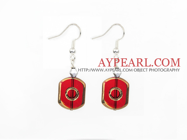 Fashion Crystal And Red Hexagon Glass Bead Dangle Earrings With Fish Hook