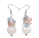Beautiful Design Pink Rose Quartz Cluster Crystal Pearl Dangle Earrings