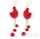 Fashion Red Cinnaba Bird Shape Dangle Earrings With Fish Hook