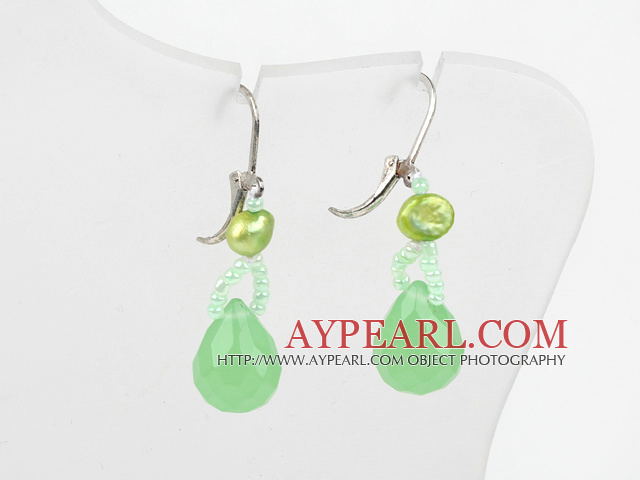 Fashion Green Serious Looped Freshwater Pearl And Teardrop Earrings With Lever Back Hook