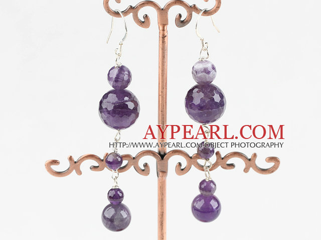 Fashion Natural Amethyst Bead Dangle Earrings With Fish Hook