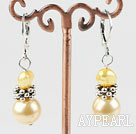 Lovely Yellow Series Freshwater Pearl And Round Sea Shell Bead Metal Charm Earrings With Lever Back Hook