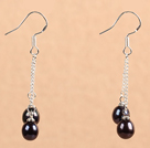 Simple Long Style Natural Red Black Freshwater Pearl Dangle Earrings