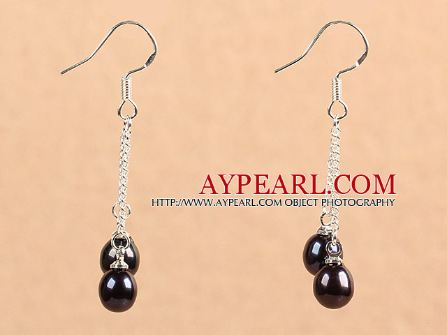 Enkelt Long stil Natural Red Svart Freshwater Pearl Dangle øredobber