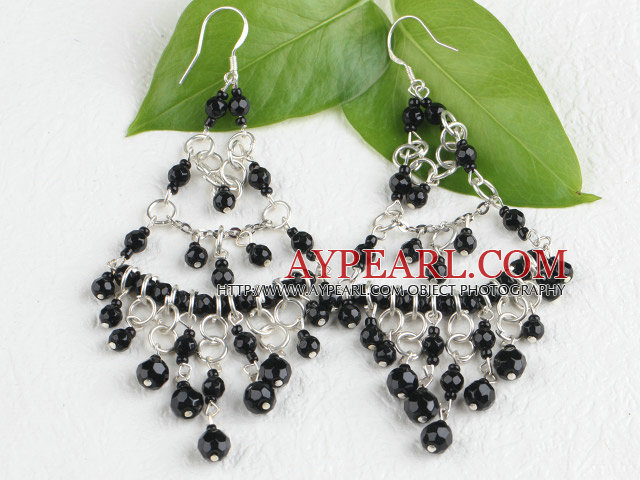 Popular Manmade Rhombus Black Crystal Link Charm Earrings With Fish Hook 