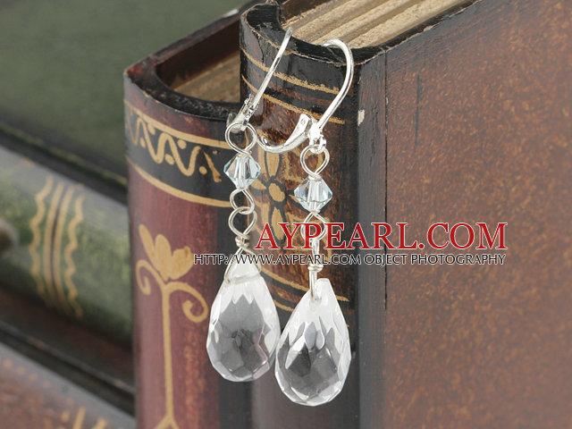 Lovely White Drop Shape Crystal Earrings With Lever Back Hook