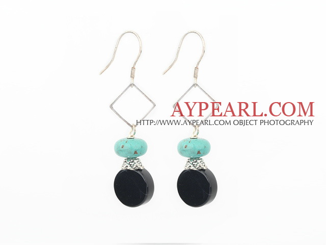 Boucles d'oreilles turquoise et noir agate