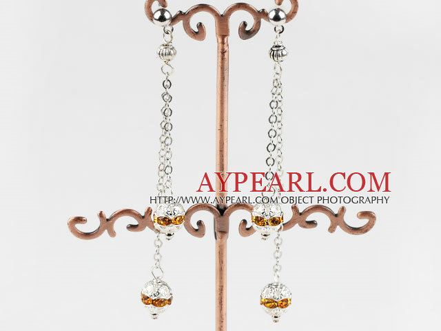 Lovely Long Chain Loop Style Colored Rinestone Dangle Studs Earrings 