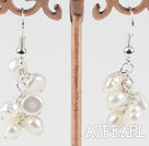 Lovely Cluster Loop Style White Freshwater Pearl Dangle Earrings With Fish Hook