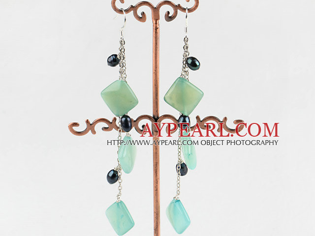 dangling style blue jasper and pearl earrings