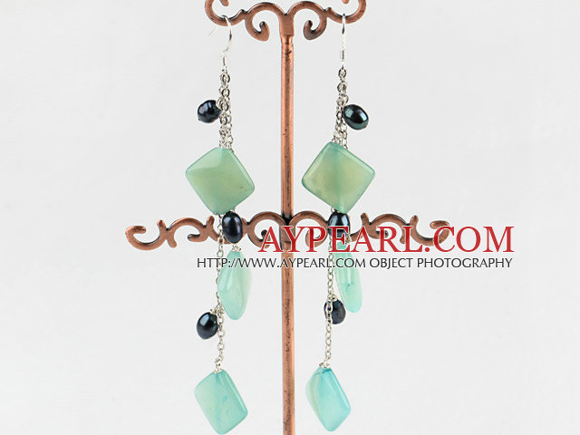 pendantes style bleu jaspe et de boucles d'oreilles perles