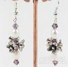 white pearl and amethyst charm style earrings