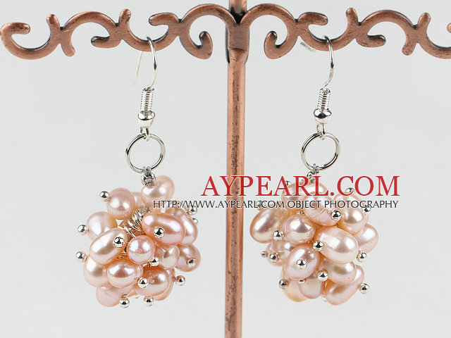 cluster style natural pink fresh water pearl earrings