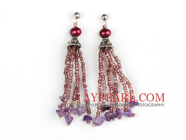 nouveau style perle rouge pourpre et boucles d'oreilles en cristal