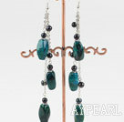 Fashion Long Chain Loop Phoenix Stone And Black Pearl Dangle Earrings