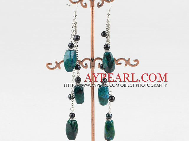 Fashion Long Chain Loop Phoenix Stone And Black Pearl Dangle Earrings