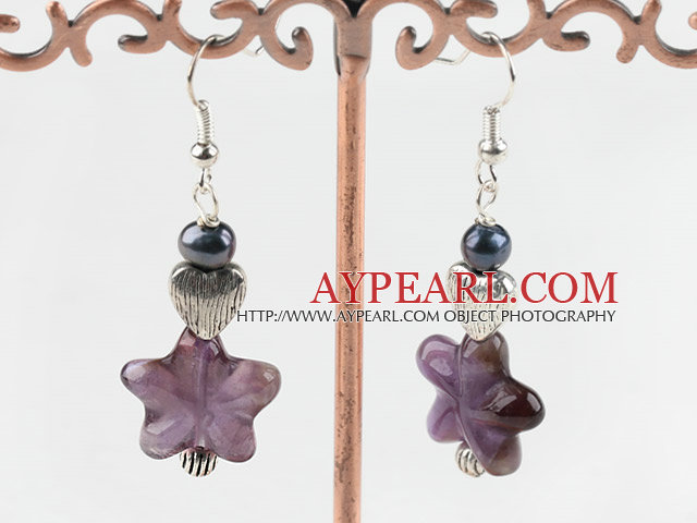 starfish amethyst and black pearl earrings