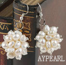 Beautiful Cluster Style White Freshwater Pearl Dangle Earrings With Fish Hook