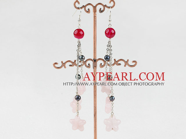 style pendants d'oreilles roses et de poires quartze