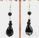 Fashion Round And Teardrop Black Agate Loop Dangle Earrings With Fish Hook