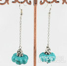 Long Chain Loop Style Pumpkin Shape Blue Turquoise Metal Charm Dangle Earrigns