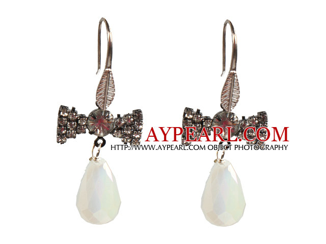 Beautiful Fashion Drop Shape Opal Dangle Earrings With Rhinestone Bow