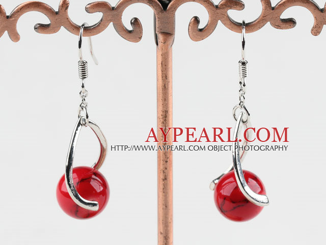 Lovely 10Mm Bloodstone Ball And Twisted Loop Charm Dangle Earrings With Fish Hook