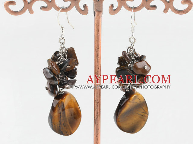 Nice Chipped And Irregular Shape Tiger Eye Dangle Earrings With Fish Hook