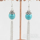 cute 12mm turquoise ball earrings with dangling chains 