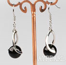 Fashion 10Mm Round Black Agate Ball And Twisted Loop Charm Drop Earrings With Fish Hook