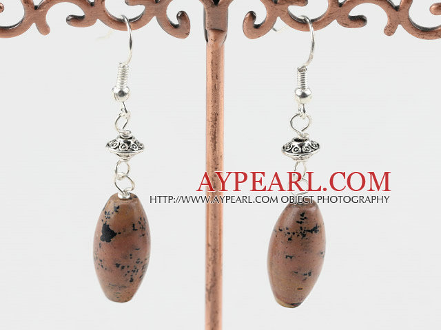 Elegant Pictured Jasper Stone And Loop Metal Charm Earrings With Fish Hook