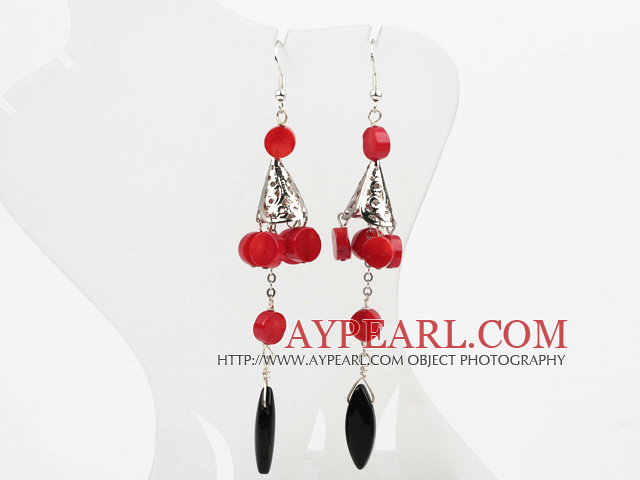 Red Coral Fish Hook Dangle Earrings