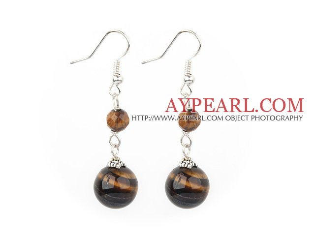 Fashion Round Tiger Eye Stone Loop Charm Dangle Earrings With Fish Hook