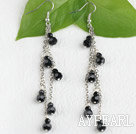 Long Style Manmade Black Crystal Ball Link Chains Dangle Earrings