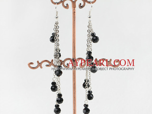 Long Style Manmade Black Crystal Ball Link Chains Dangle Earrings