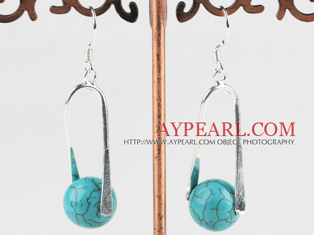 Fashion Round Blue Turquoise Loop Charm Dangle Earrings With Fish Hook