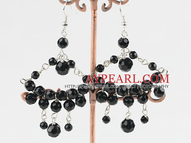 Fashion Chandelier Black Crystal Ball Dangle Earrings With Fish Hook