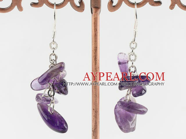 Simple Irregular Amethyst Crystal Dangle Earrings With Fish Hook