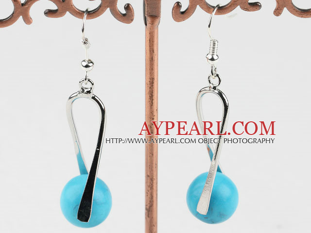 Lovely Simple Style Blue Turquoise And Twisted Loop Metal Charm Earrings With Fish Hook