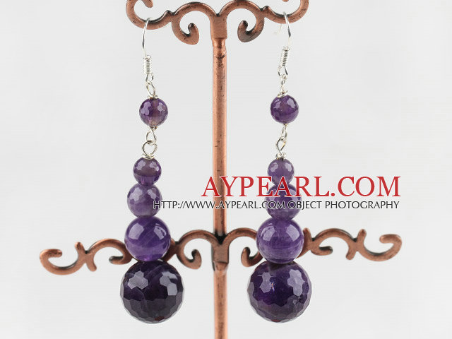 Lovely Calabash Amethyst Dangle Earrings With Fish Hook