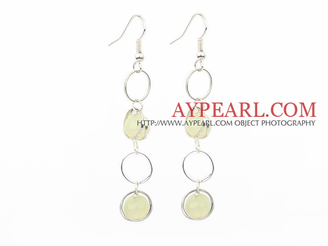 Nice 8Mm Serpentine Jade Loop Metal Charm Dangle Earrings With Fish Hook