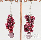 Popular Cluster Red Freshwater Pearl And Purple Teardrop Crystal Dangle Earrings